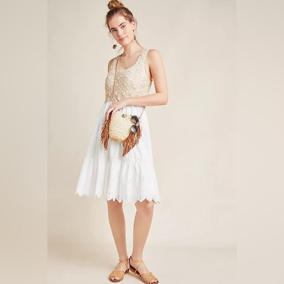 ANTHROPOLOGIE NWOT Beckett Crochet Eyelet Dress in Neutral - Picture 1 of 10